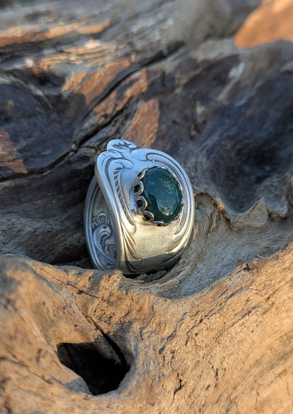 Ring versilbert mit Moosachat