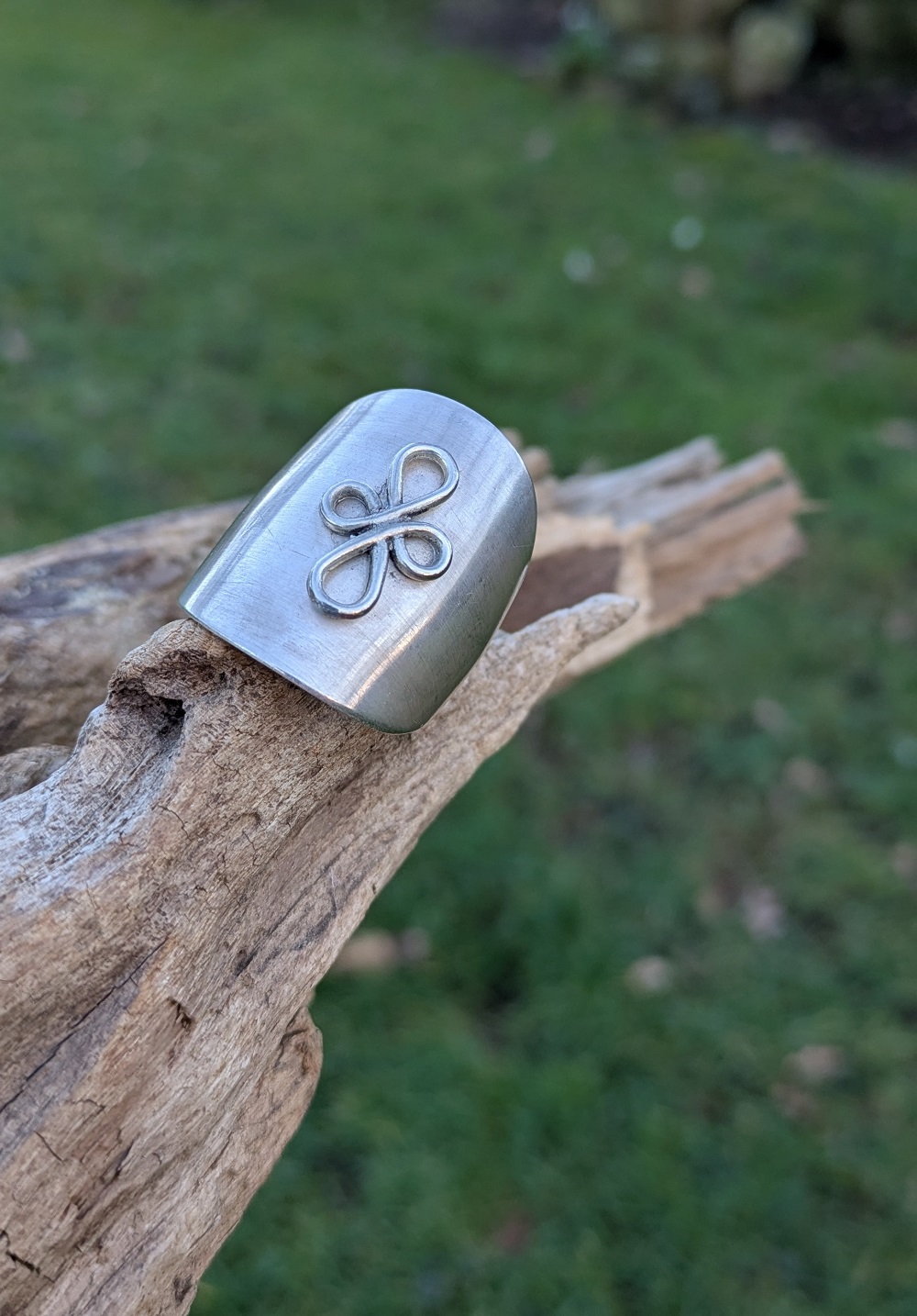 Versilberter Ring mit Emblem