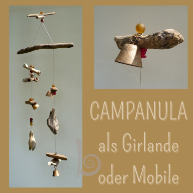bengoArt Treibholz Girlande Mobile Winspiel Recyclingglasperlen Glocken