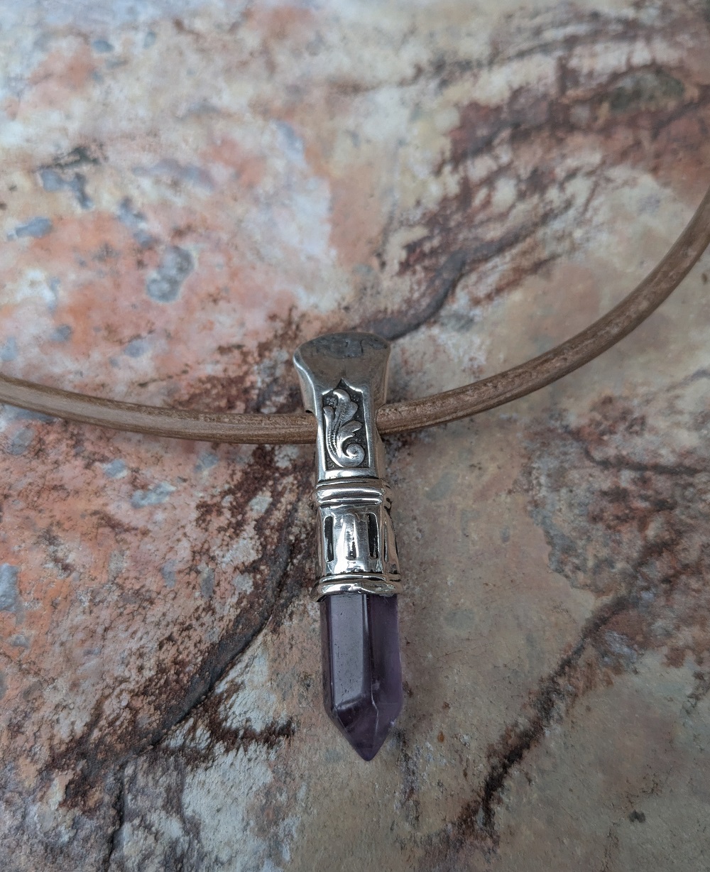 Amulett Amethyst 800er Bestecksilber